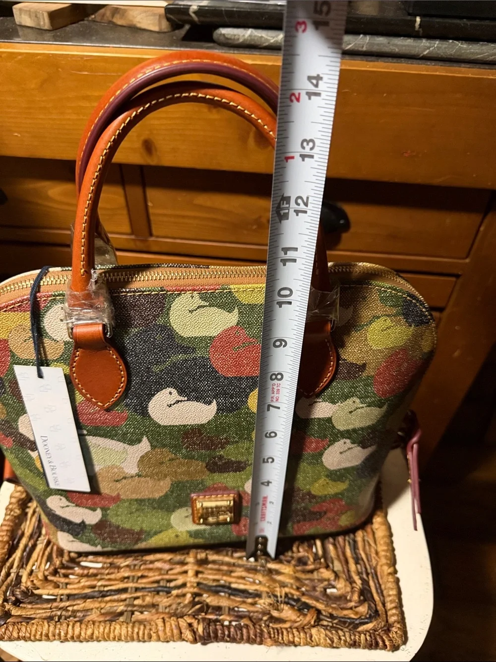 Dooney & Bourke Multicolor Camo Duck-Print Satchel with Tan Leather Trim BNWT - Picture 8 of 10
